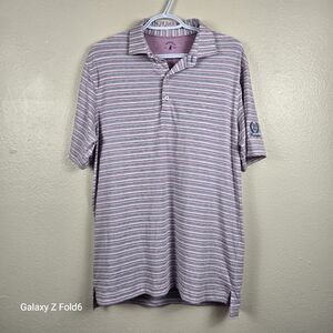 Johnnie‑O Top Shelf Striped Performance Polo – Size M – Pink Blue Heather Stripe